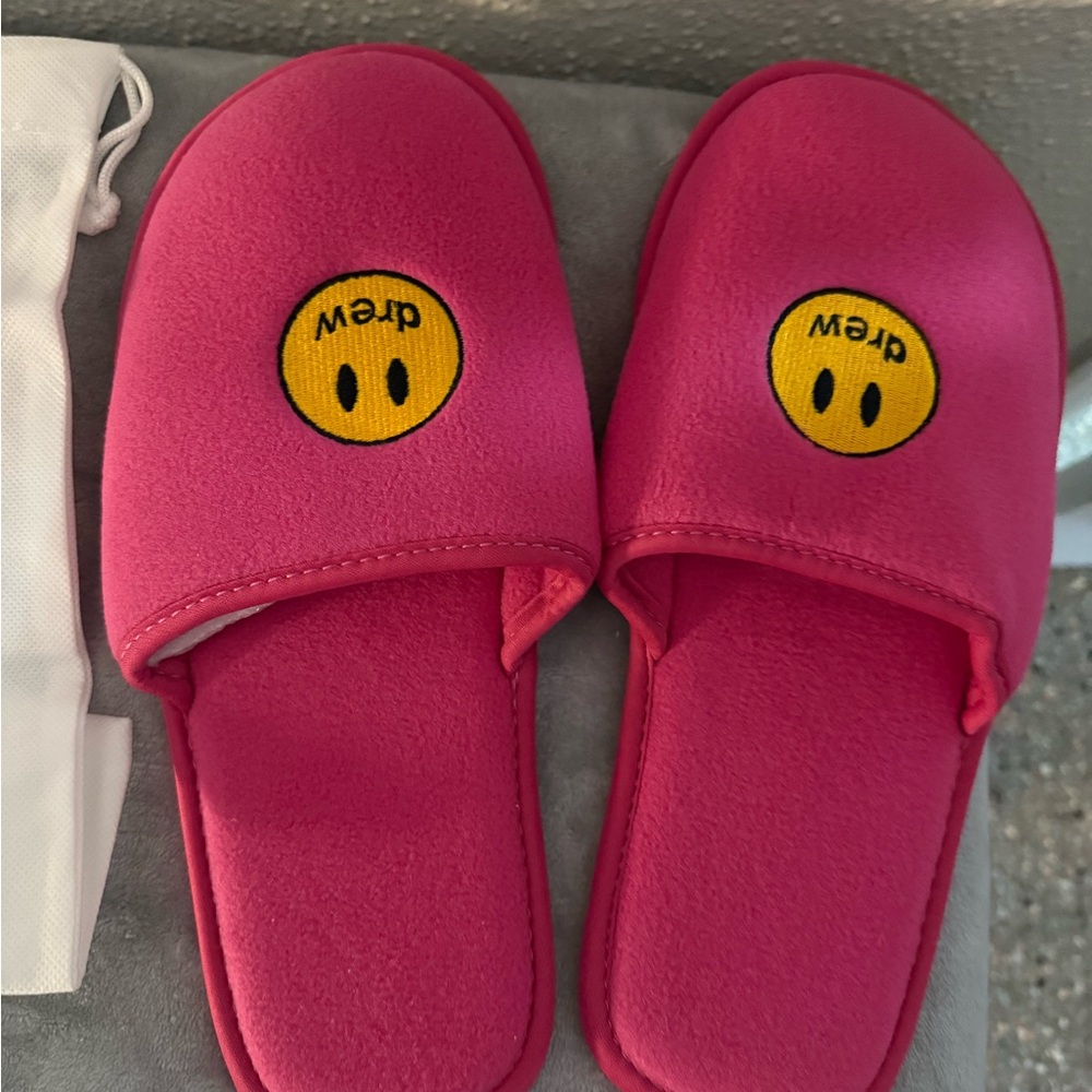 Men’s size L/XL Drew House slippers mascot face magenta Justin Bieber slides new